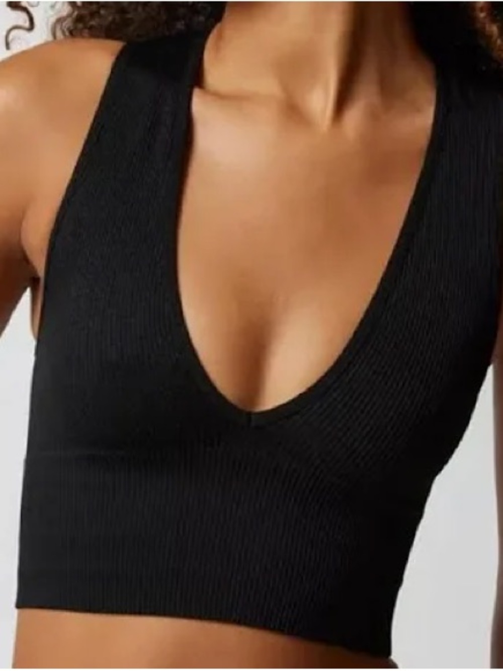Urban Outfitters Black Ribbed Deep V Crop Tank